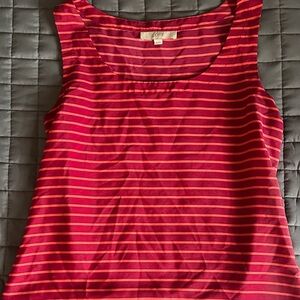 LOFT Pink and Red Striped Scoop Neck Tank Size M